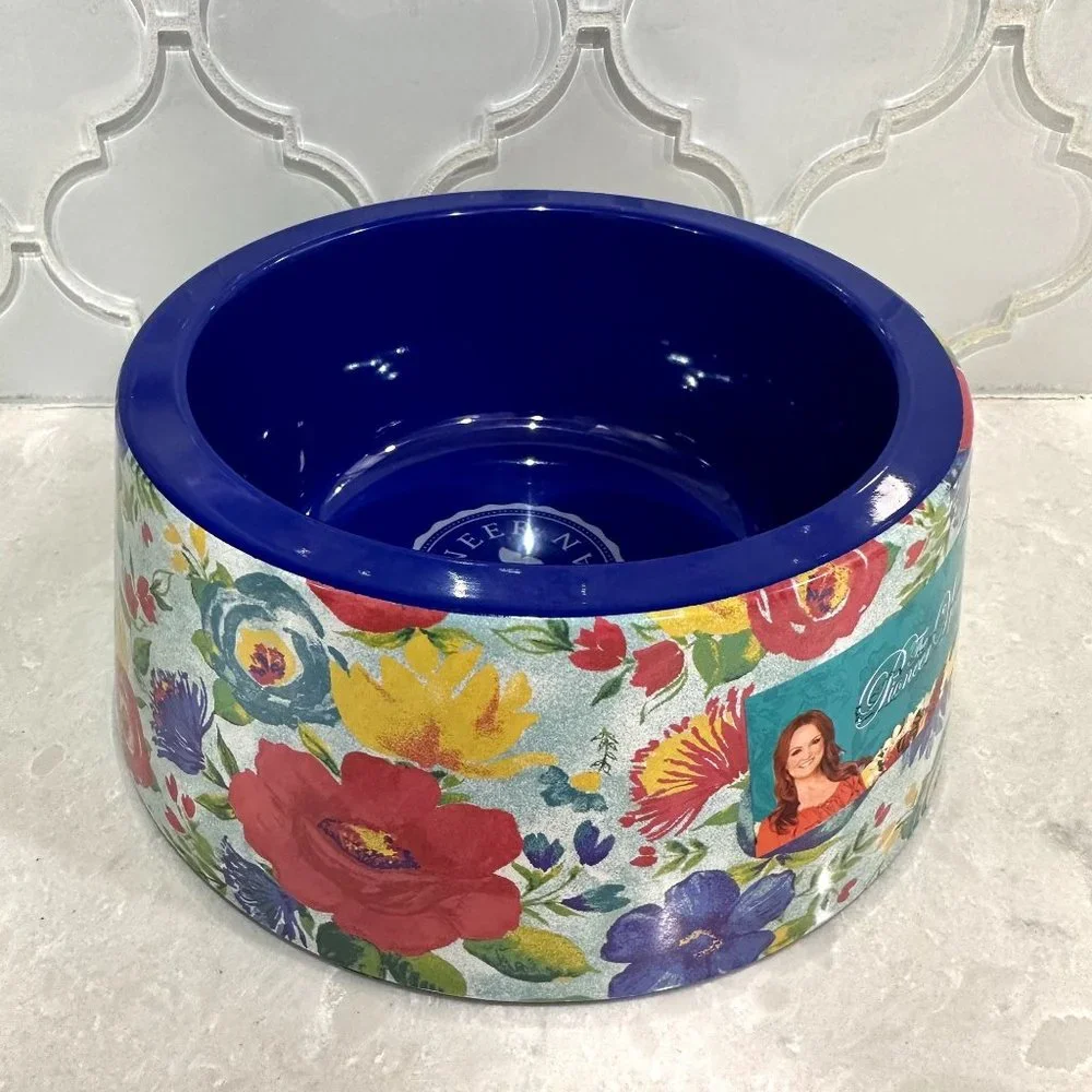NWT Pioneer Woman Delaney Floral Pet Dog Cat Bowl Medium Size 22 oz Melamine Gri